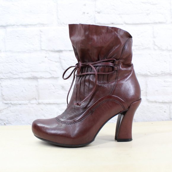 Earthies Shoes - Earthies Eleganza Red Leather Pleated Laced Side Zip High Heeled Ankle Boots 7 B